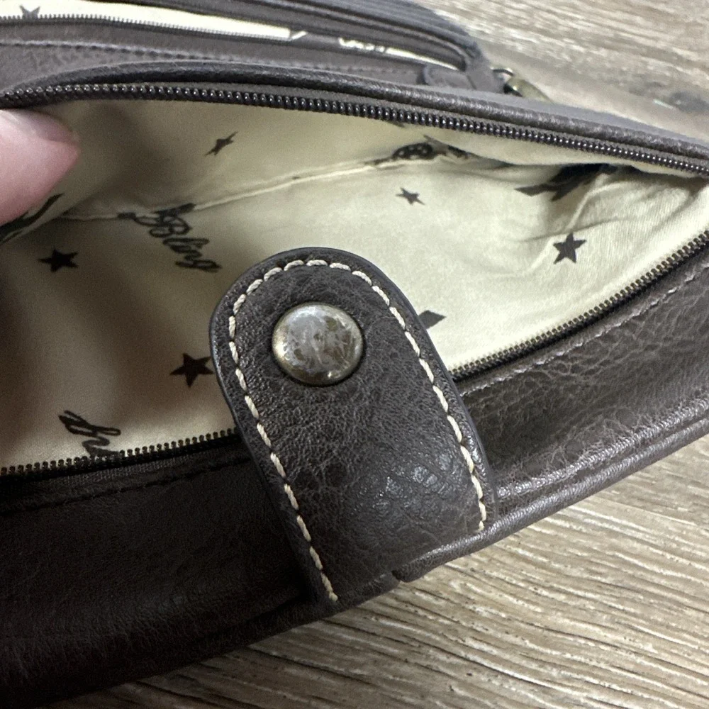 American Bling Clutch Purse Wallet Brown Embroidered Native Design Rhinestone